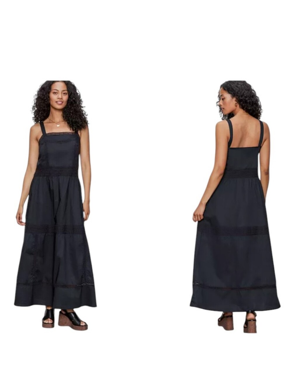 Sanctuary Lucky You Sleeveless Lace-Inset Maxi Dress Black Cotton XS